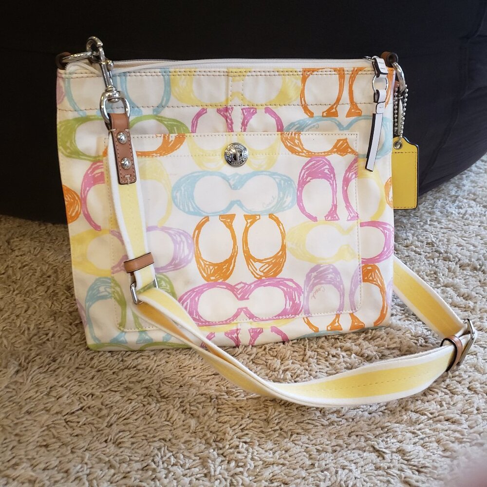 Coach White Multicolor Signature Crossbody Bag